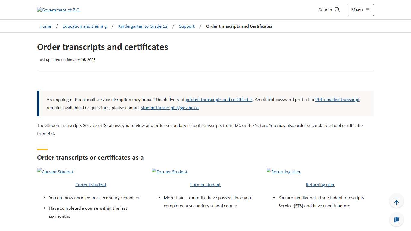 Order transcripts and certificates - Province of British Columbia